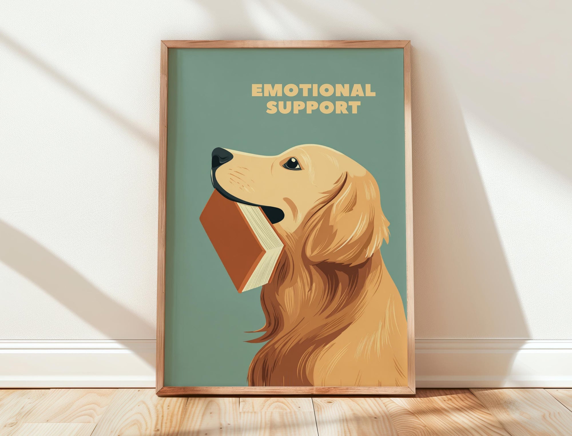 Emotional Support Dog Reading Print | Funny Golden Retriever | Cozy Wall Decor | Book Lover Gift | Nook Poster | Reader Gift | Aesthetic Art - Book Poster Art Print Decor Bookish