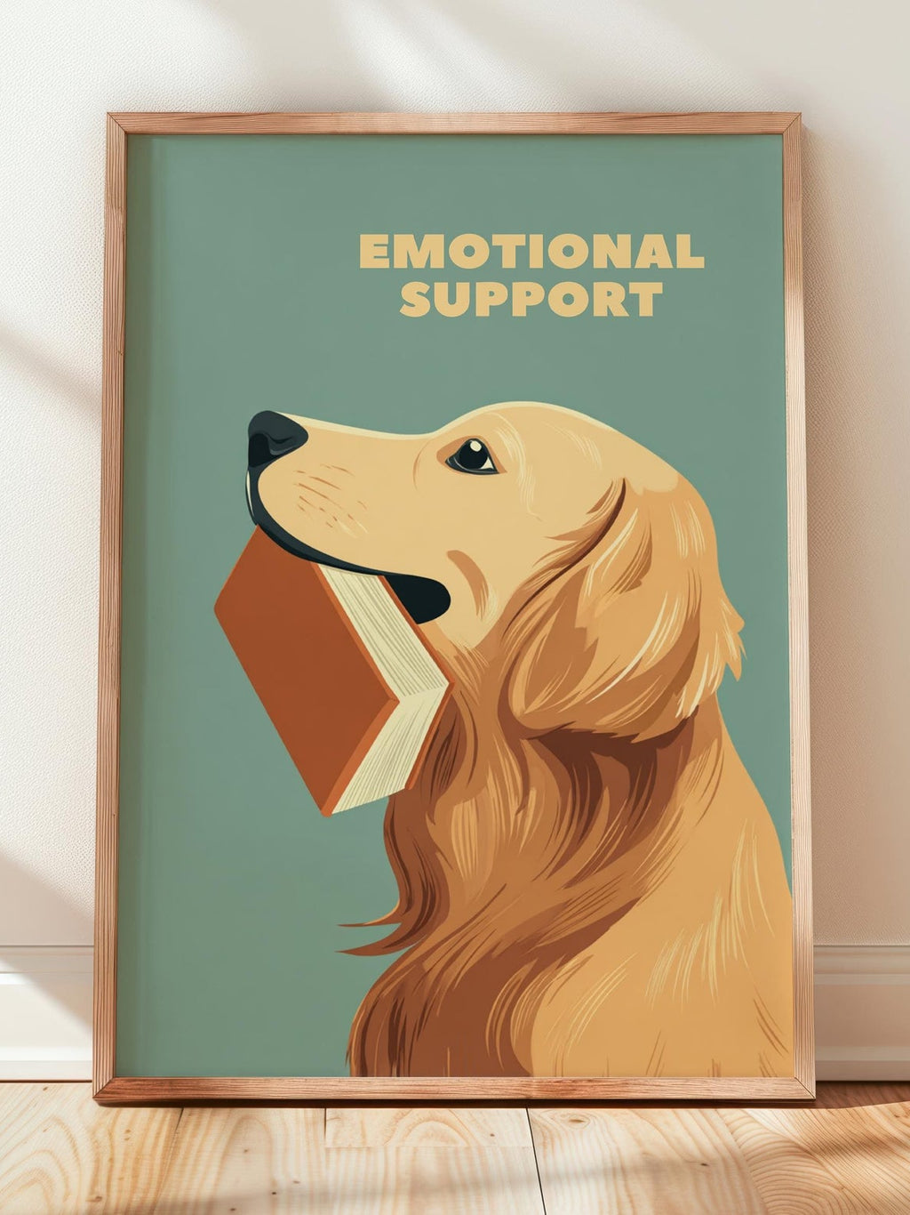 Emotional Support Dog Reading Print | Funny Golden Retriever | Cozy Wall Decor | Book Lover Gift | Nook Poster | Reader Gift | Aesthetic Art - Book Poster Art Print Decor Bookish