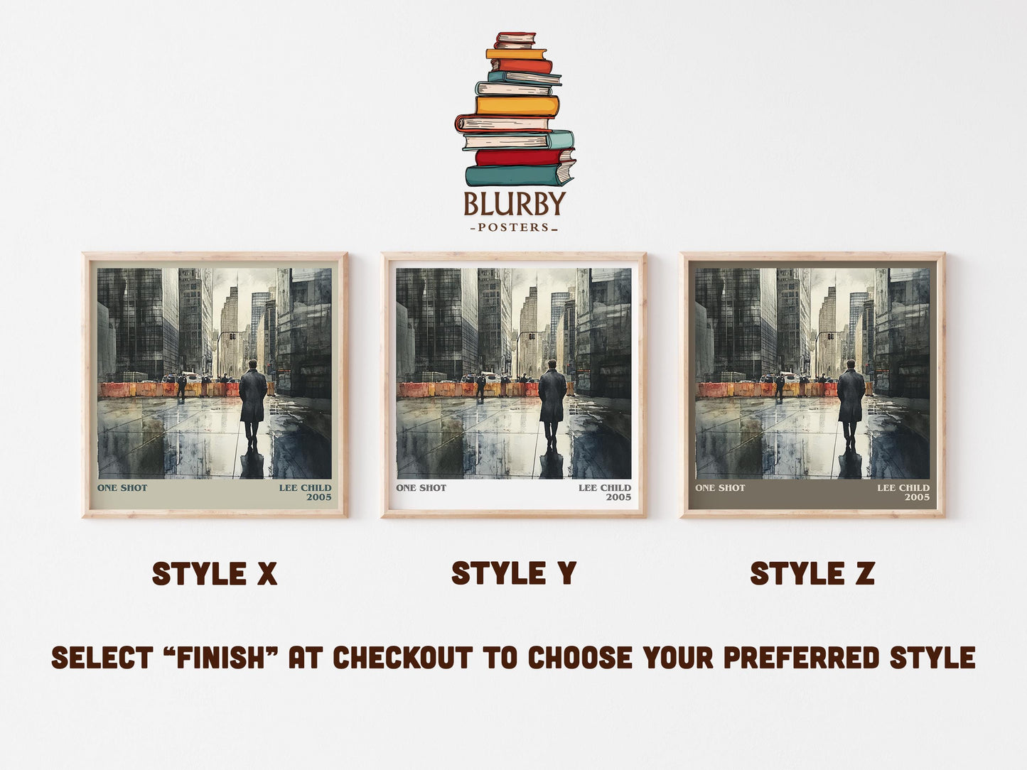 One Shot literary art print colour and style options – Lee Child book art