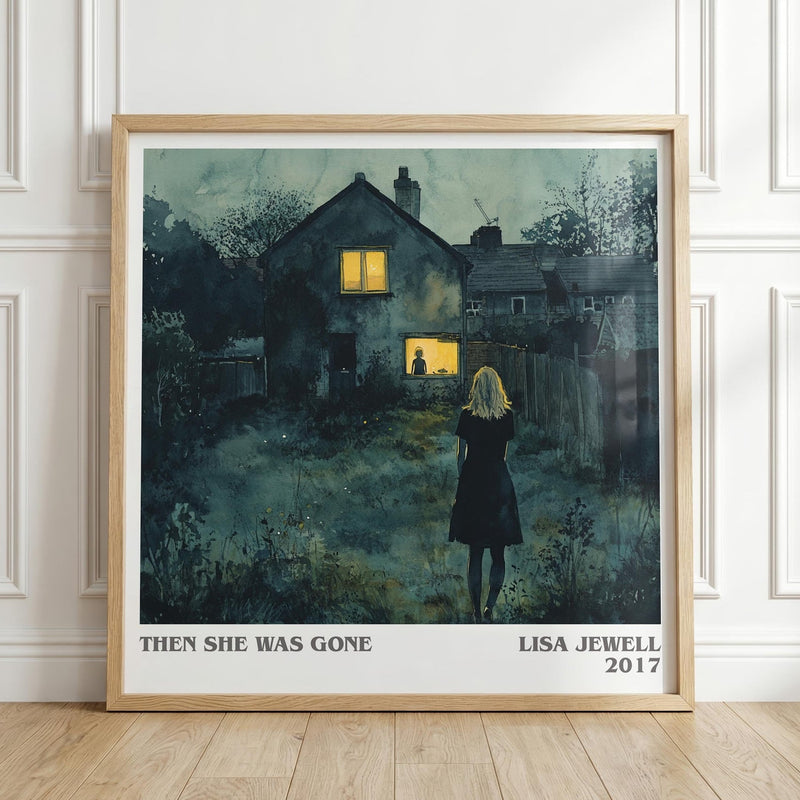 Then She Was Gone literary print in frame leaning in hallway – thriller wall art