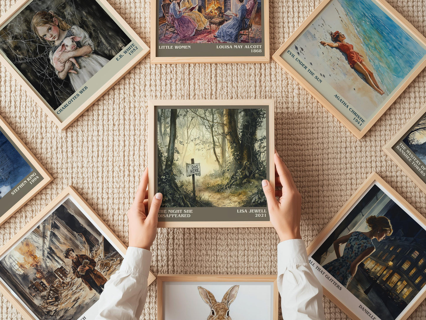 The Night She Disappeared literary print on bookshelf – Lisa Jewell fan gift