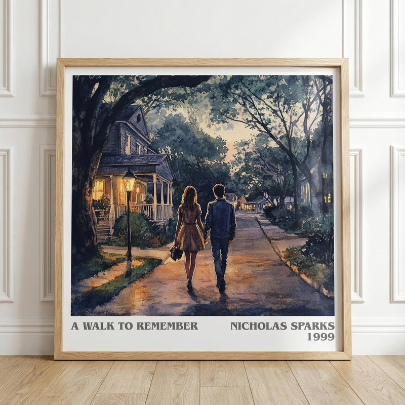 A Walk to Remember literary print in frame leaning in hallway – romance wall art