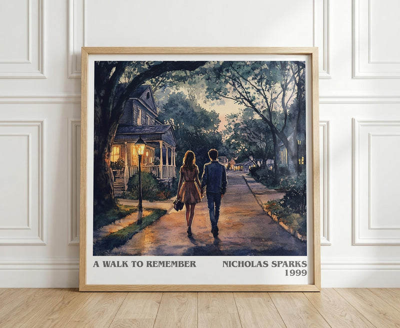 A Walk to Remember literary print in frame leaning in hallway – romance wall art
