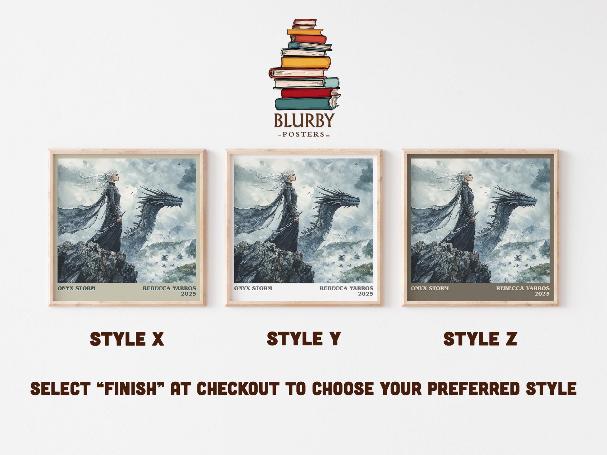 Onyx Storm literary art print colour and style options – Rebecca Yarros book art