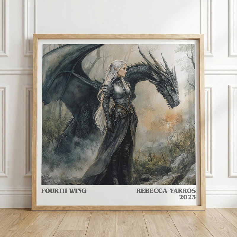 Fourth Wing literary print in frame leaning in hallway – fantasy wall art