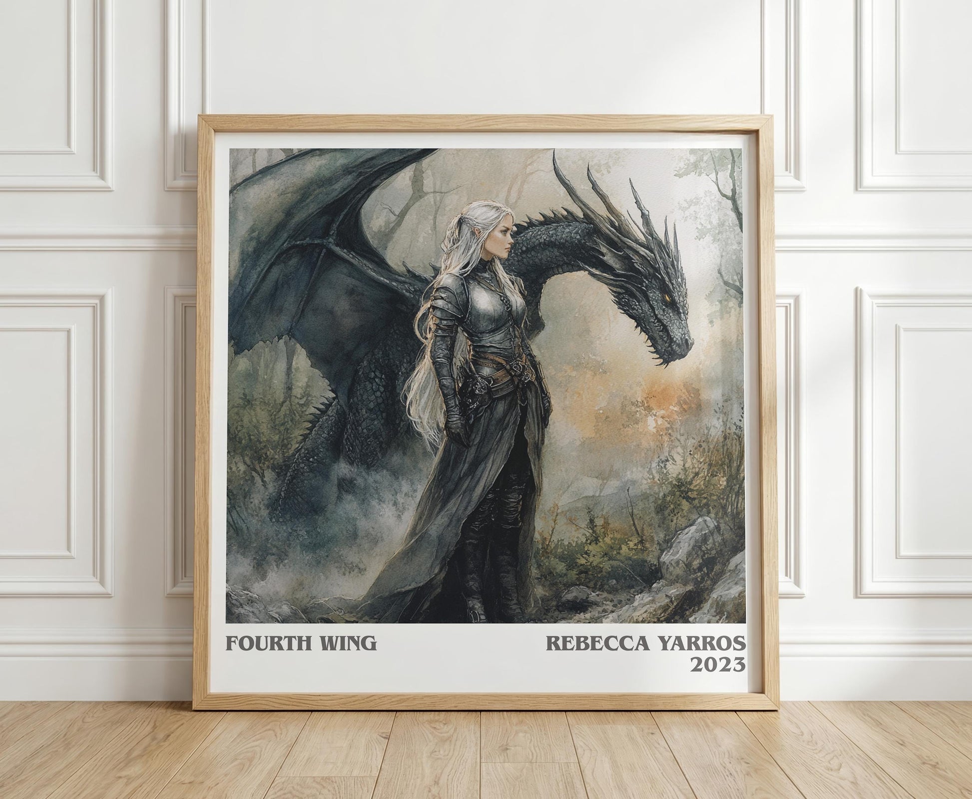 Fourth Wing literary print in frame leaning in hallway – fantasy wall art