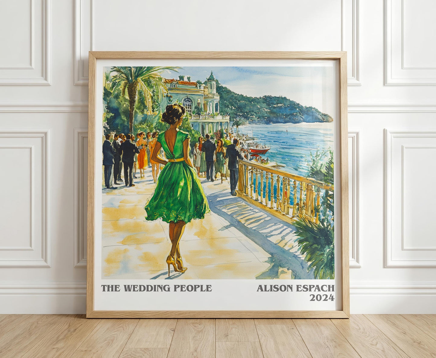 The Wedding People literary print in frame leaning in hallway – romance wall art