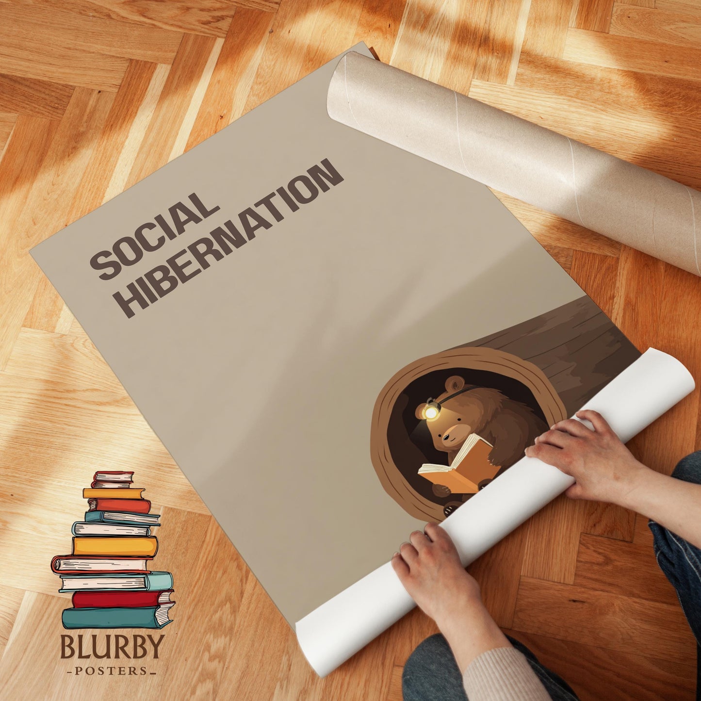 Social Hibernation Bear Print | Funny Reading Art | Cozy Wall Decor | Book Lover Gift | Nook Poster | Reader Gift | Aesthetic Art - Book Poster Art Print Decor Bookish