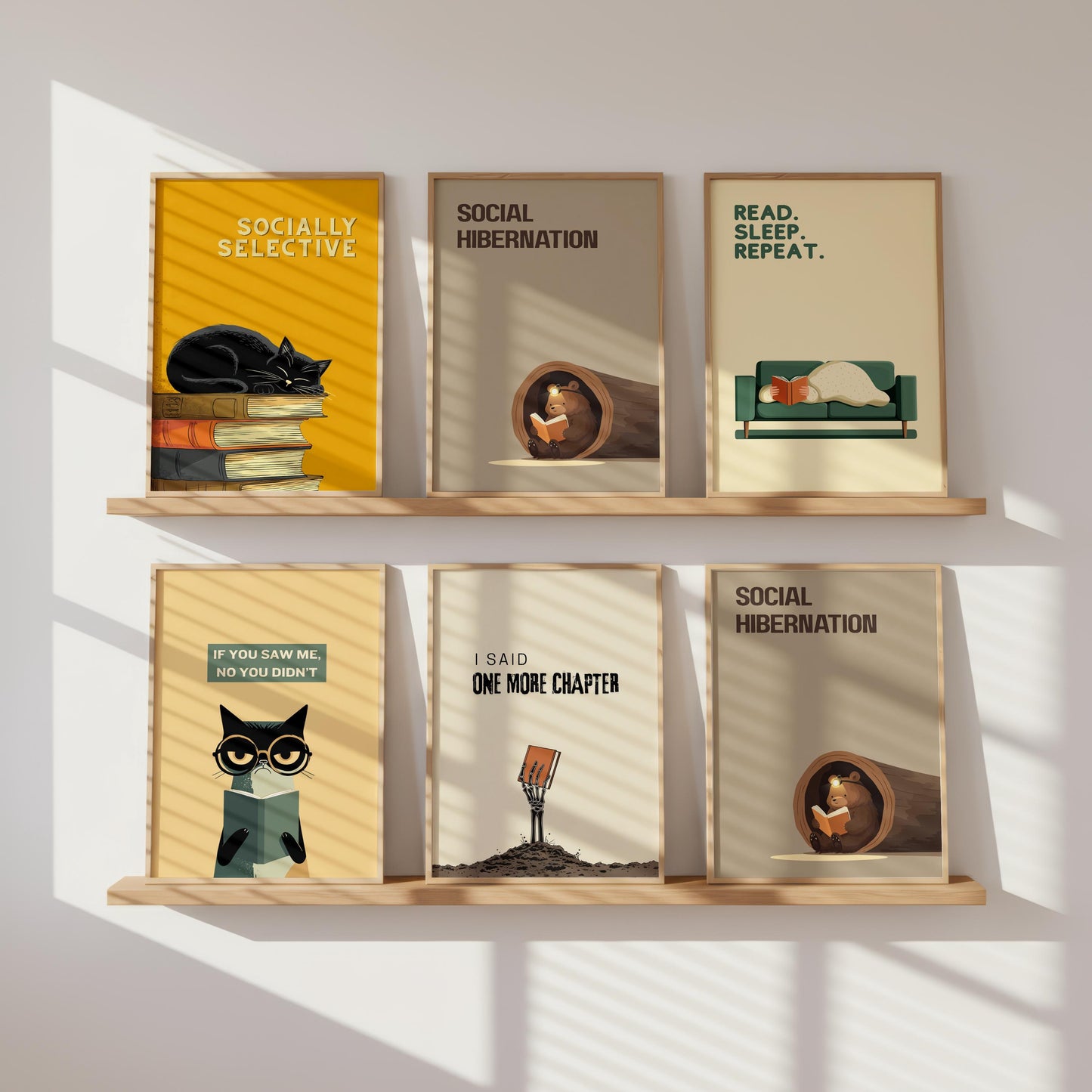 Social Hibernation Bear Print | Funny Reading Art | Cozy Wall Decor | Book Lover Gift | Nook Poster | Reader Gift | Aesthetic Art - Book Poster Art Print Decor Bookish