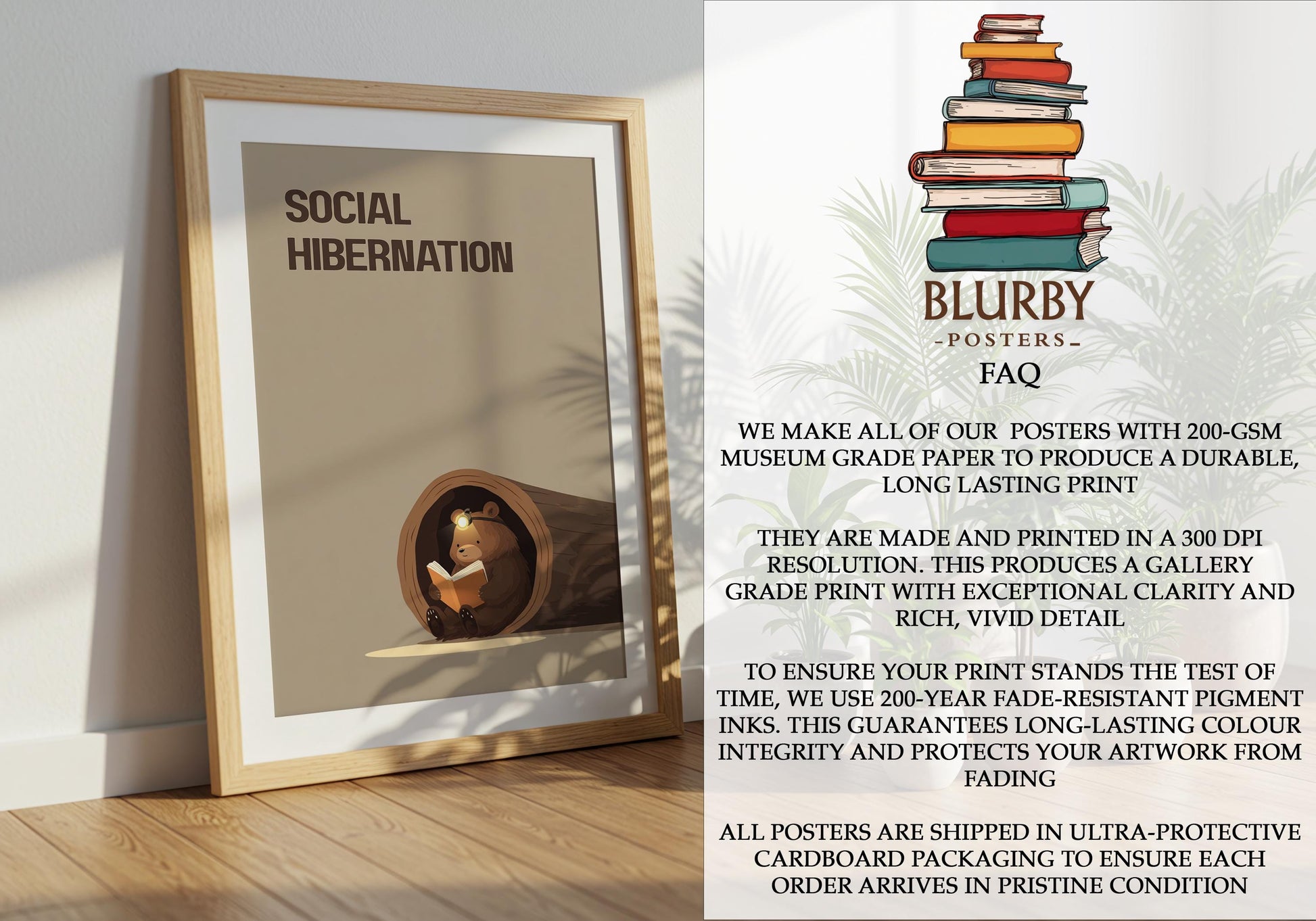Social Hibernation Bear Print | Funny Reading Art | Cozy Wall Decor | Book Lover Gift | Nook Poster | Reader Gift | Aesthetic Art - Book Poster Art Print Decor Bookish