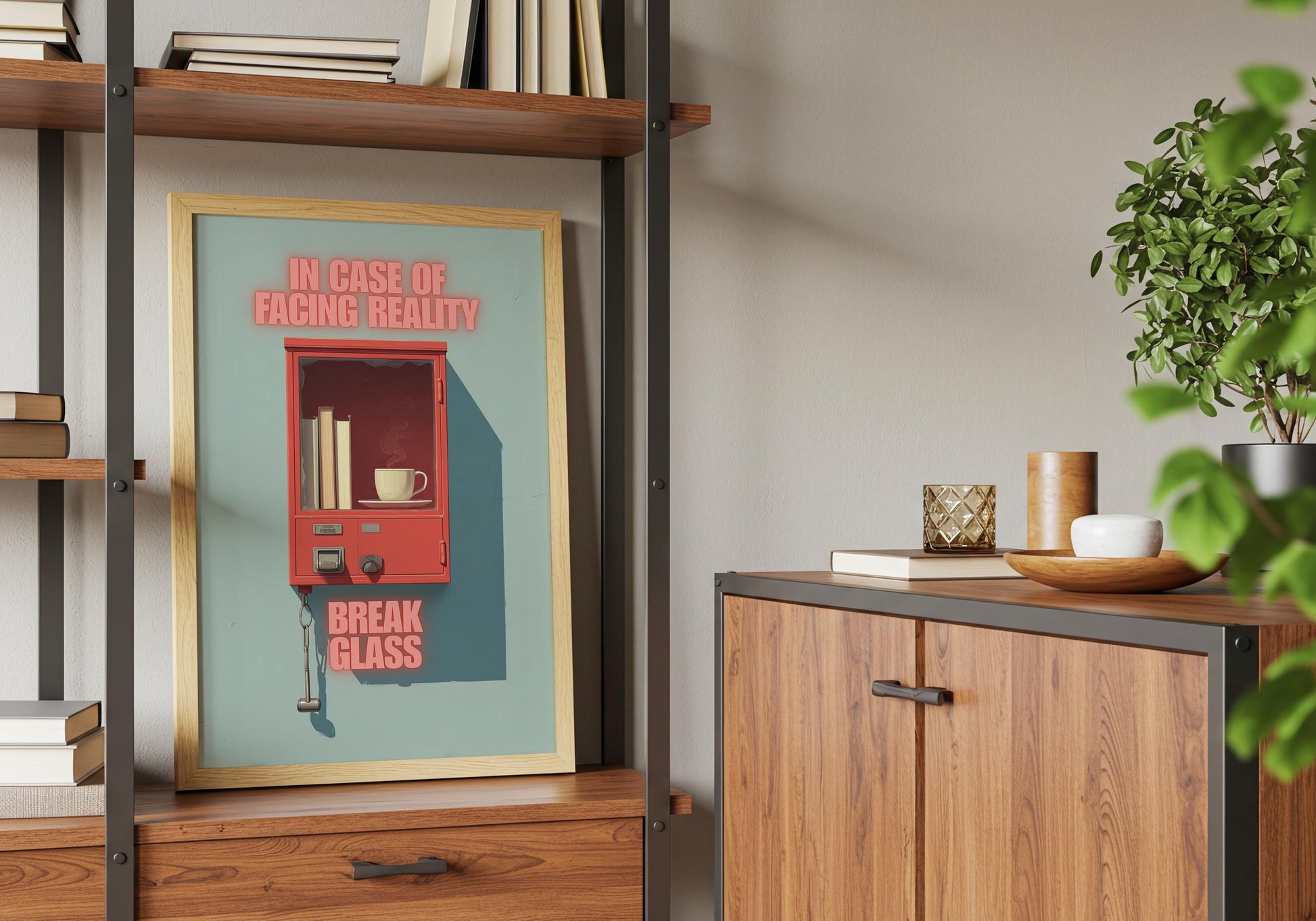 Break Glass In Case of Reality Print | Coffee and Books | Cozy Wall Decor | Book Lover Gift | Nook Poster | Reader Gift | Aesthetic Art - Book Poster Art Print Decor Bookish