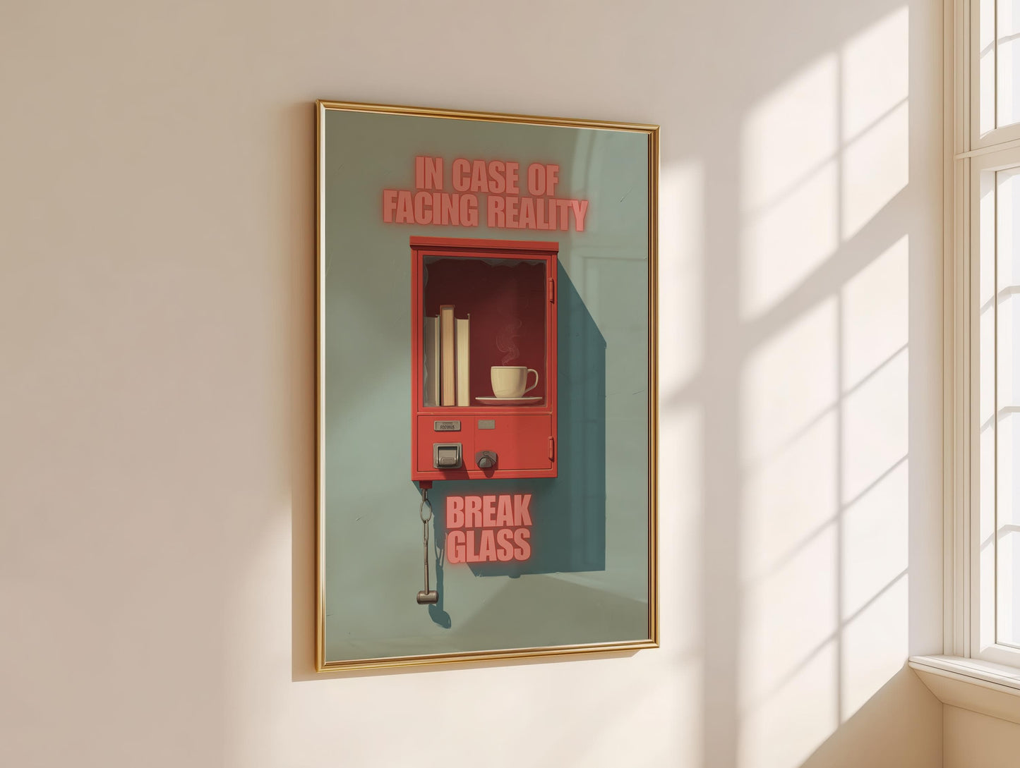 Break Glass In Case of Reality Print | Coffee and Books | Cozy Wall Decor | Book Lover Gift | Nook Poster | Reader Gift | Aesthetic Art - Book Poster Art Print Decor Bookish