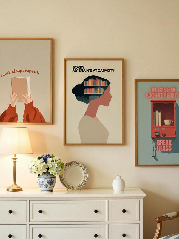 My Brains At Capacity Print | Funny Mental Library | Cozy Wall Decor | Book Lover Gift | Nook Poster | Reader Gift | Aesthetic Room Art - Book Poster Art Print Decor Bookish