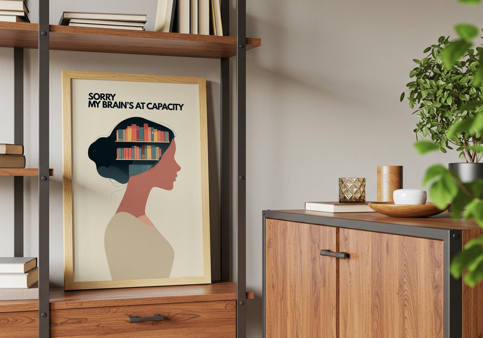 My Brains At Capacity Print | Funny Mental Library | Cozy Wall Decor | Book Lover Gift | Nook Poster | Reader Gift | Aesthetic Room Art - Book Poster Art Print Decor Bookish