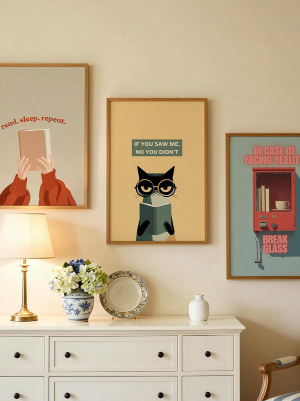 If You Saw Me No You Didnt Cat Print | Funny Sarcastic Cat | Cozy Wall Decor | Book Lover Gift | Nook Poster | Reader Gift | Aesthetic Art - Book Poster Art Print Decor Bookish