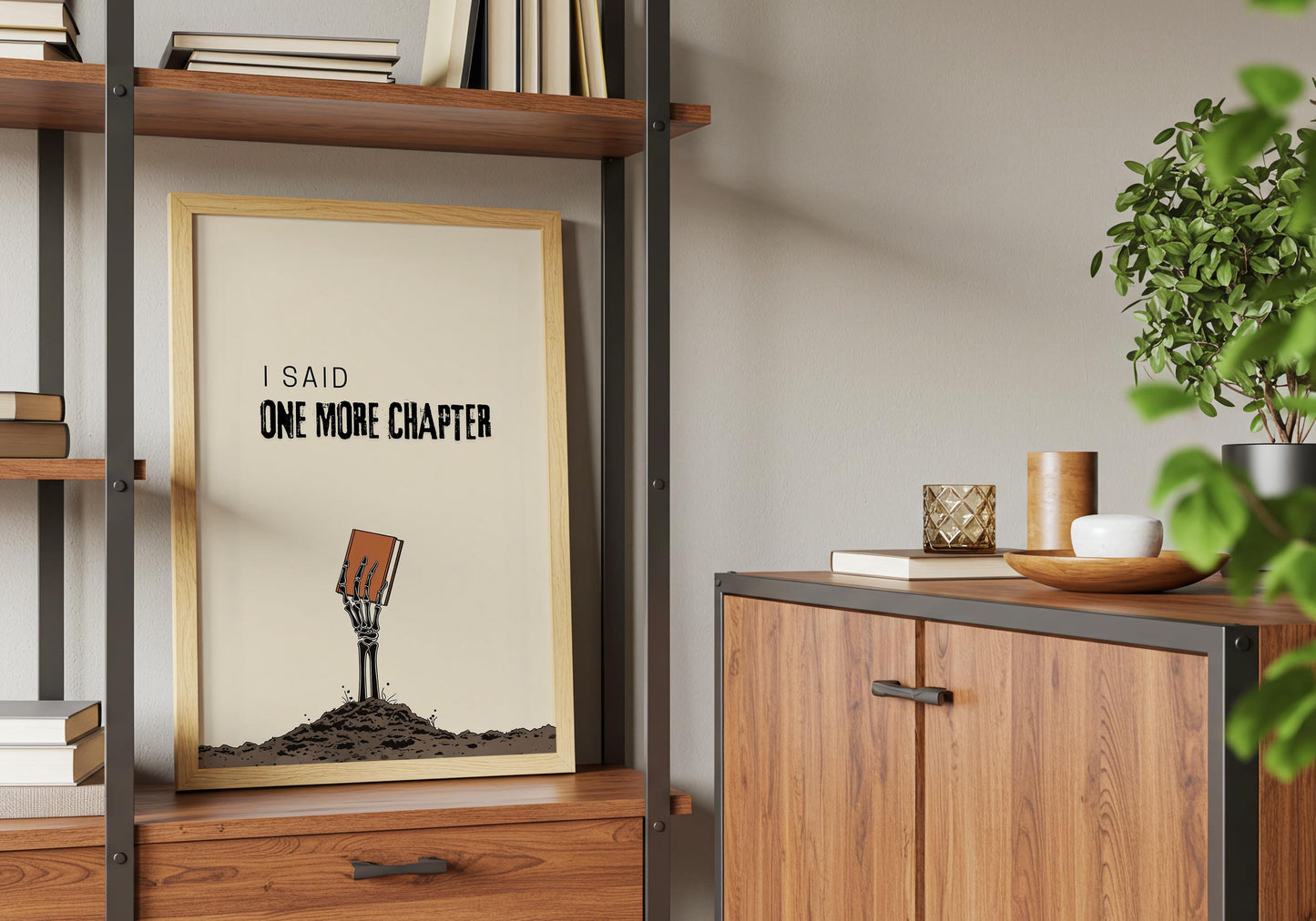 I Said One More Chapter Skeleton | Funny Gothic Book Art | Cozy Wall Decor | Book Lover Gift | Nook Poster | Reader Art | Aesthetic Book Art - Book Poster Art Print Decor Bookish