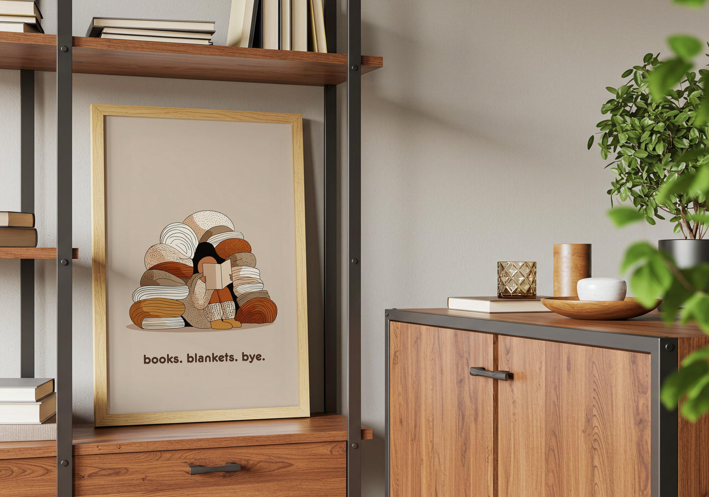 Books Blankets Bye Art Print | Cozy Reading Fort Poster | Cozy Wall Decor | Book Lover Gift | Nook Poster | Reader Gift | Aesthetic Book Art - Book Poster Art Print Decor Bookish