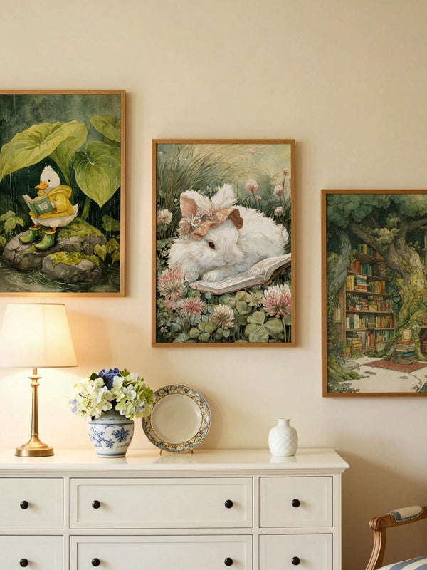 Cottagecore Bunny Reading Print | Cozy Wall Decor | Cute Gift For Book Lover | Book Nook Poster | Book Art | Aesthetic Room Art | - Book Poster Art Print Decor Bookish