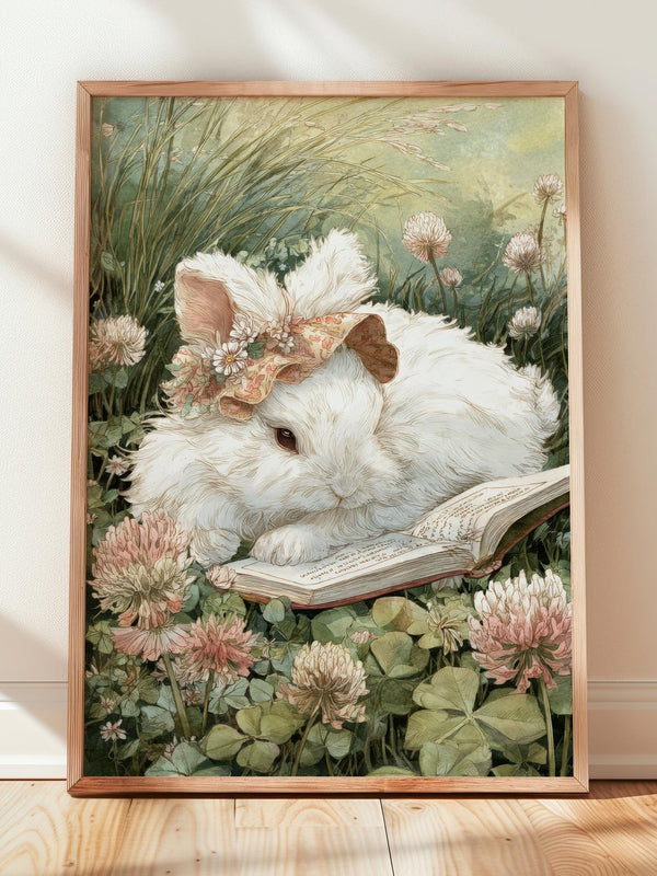 Cottagecore Bunny Reading Print | Cozy Wall Decor | Cute Gift For Book Lover | Book Nook Poster | Book Art | Aesthetic Room Art | - Book Poster Art Print Decor Bookish