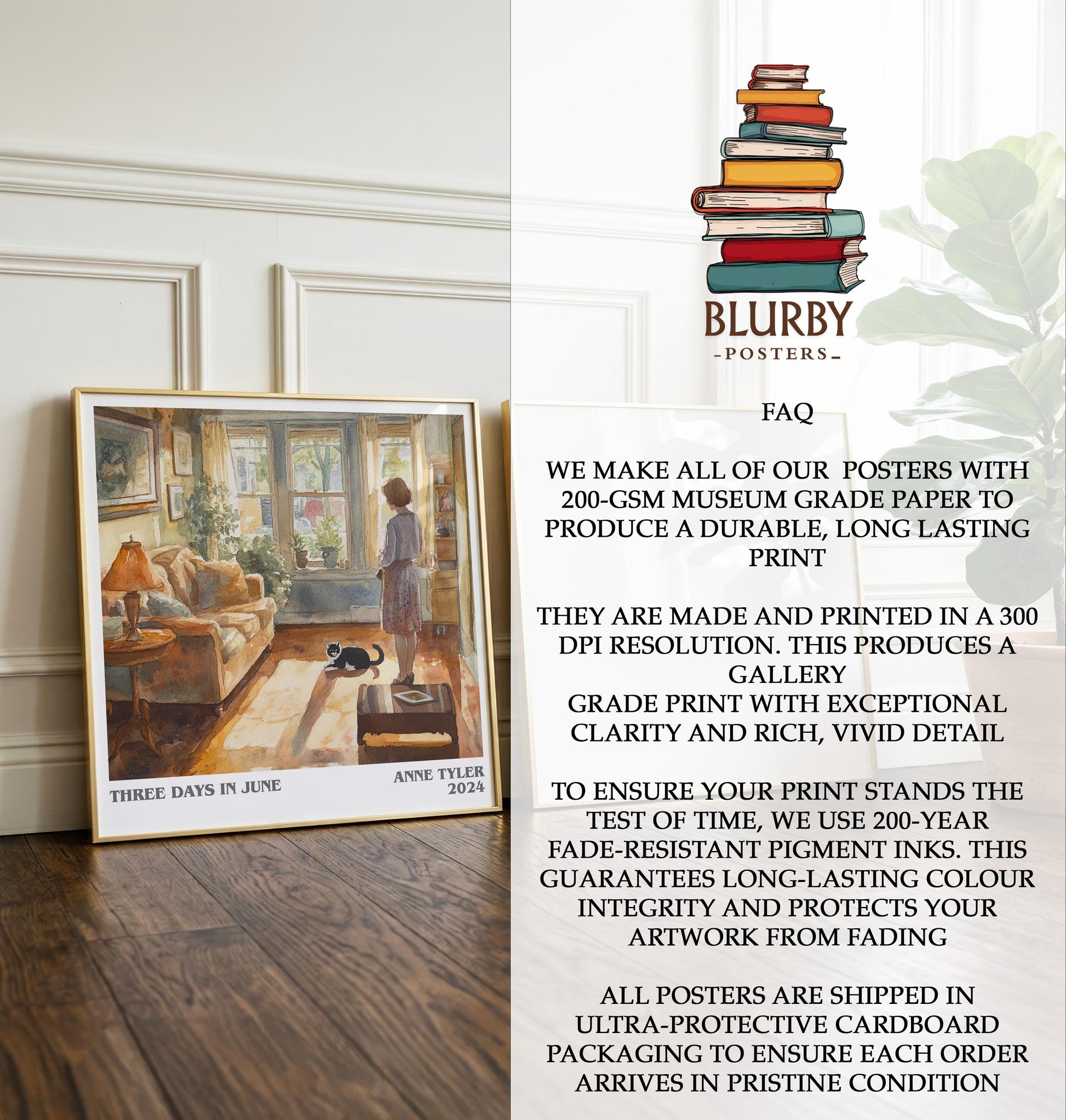 Three Days In June by Anne Tyler | Book Poster | Literary Art Gift For Book Lover | Novel Inspired Wall Art | Free Delivery