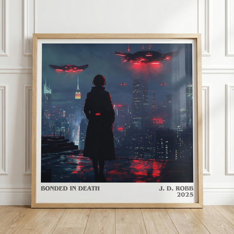Bonded in Death literary print in frame leaning in hallway – mystery wall art