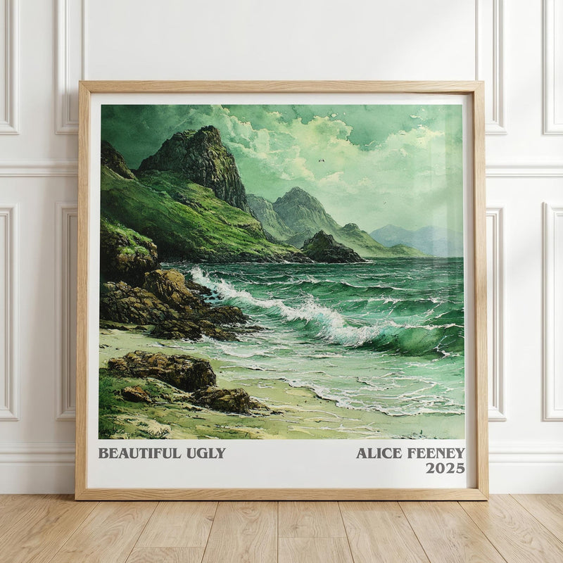 Beautiful Ugly literary print in frame leaning in hallway – thriller wall art
