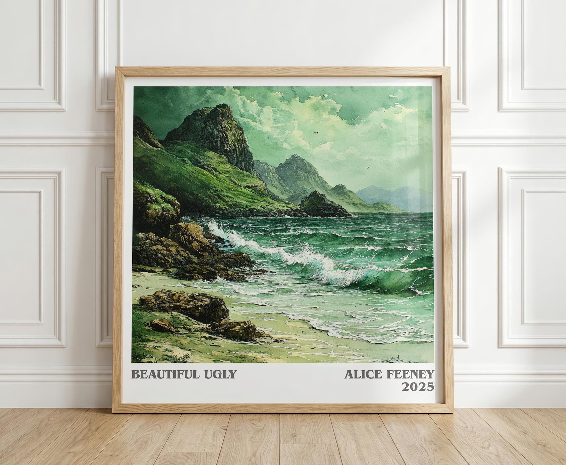 Beautiful Ugly literary print in frame leaning in hallway – thriller wall art