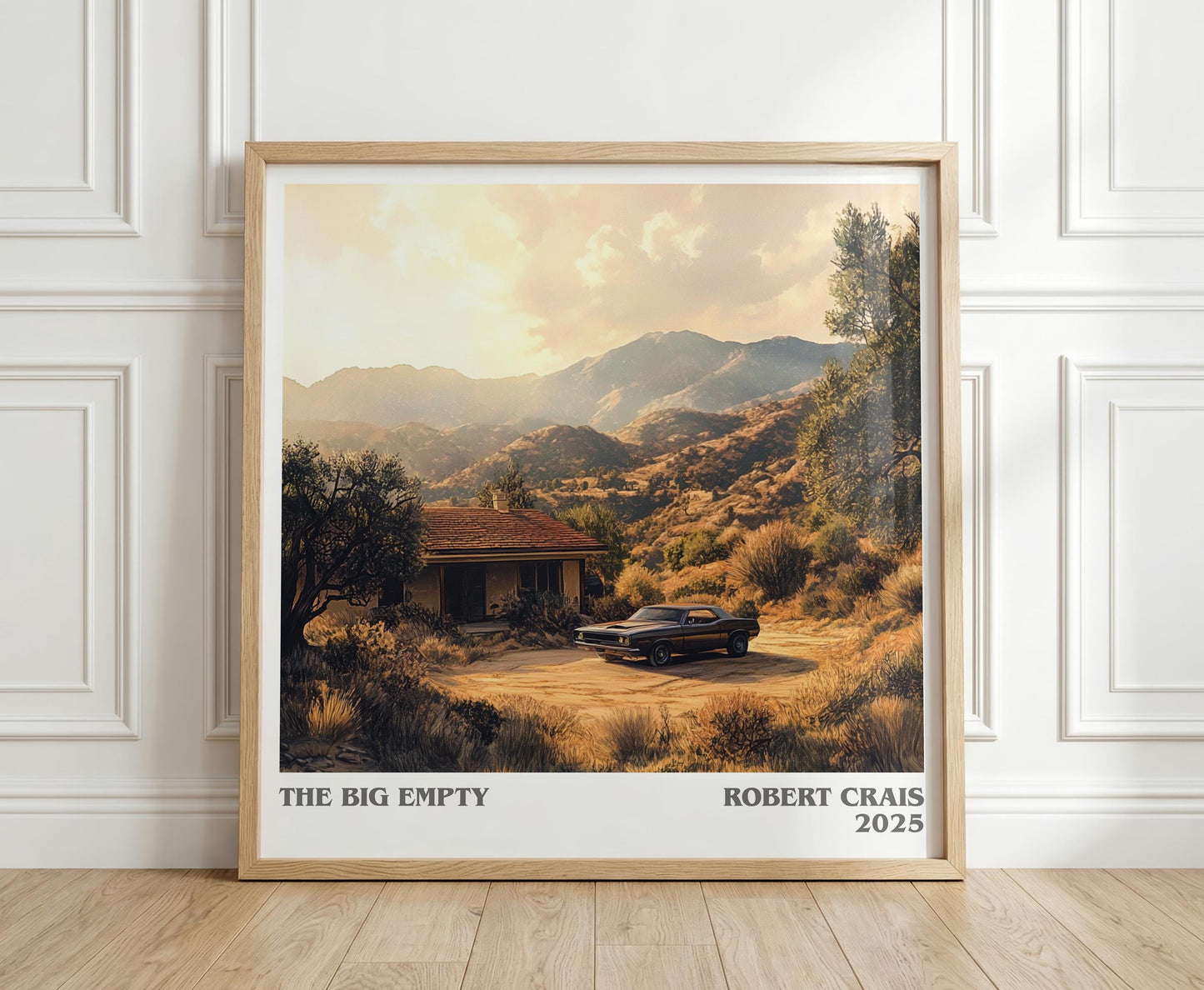 The Big Empty literary print in frame leaning in hallway – crime wall art