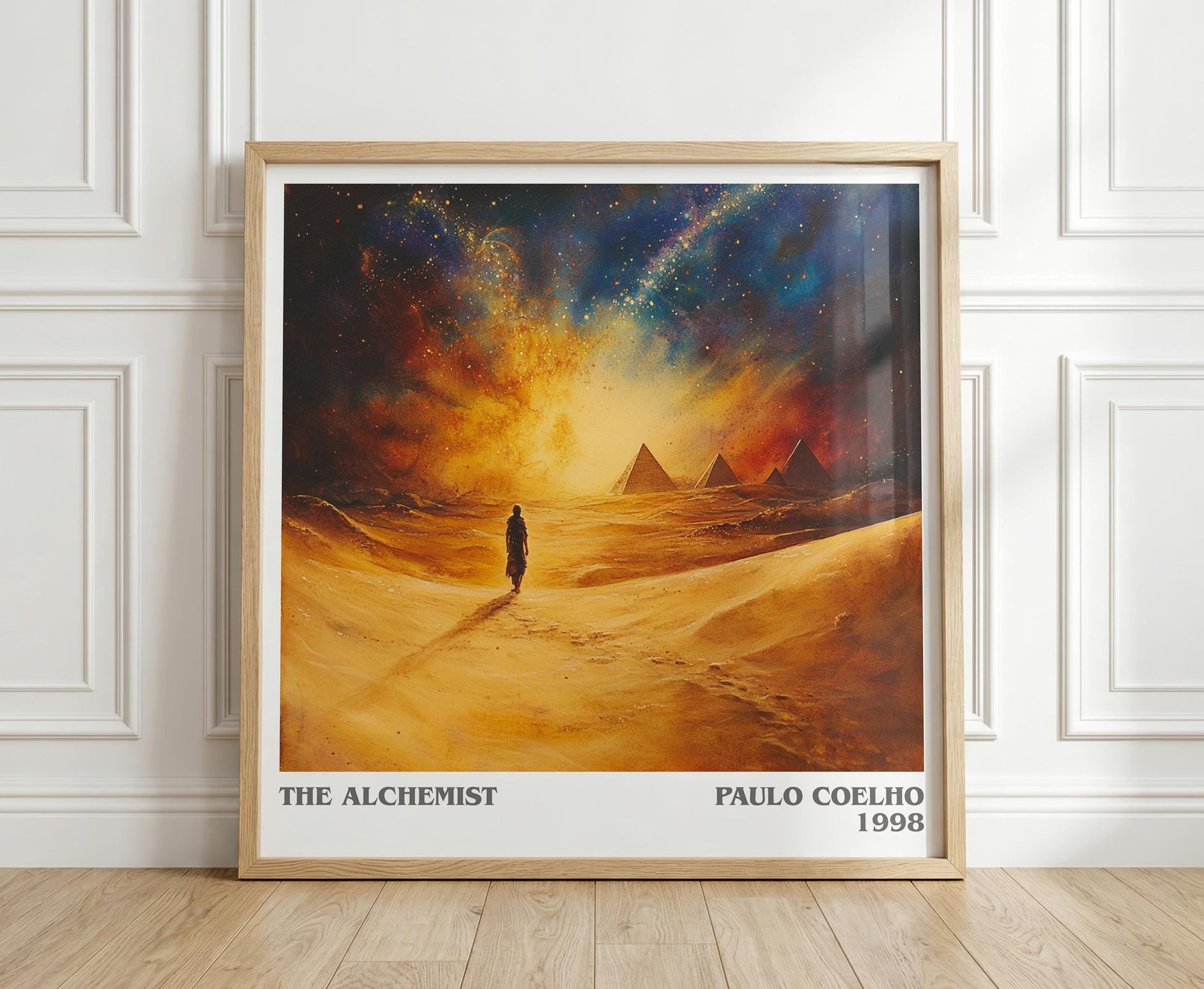 The Alchemist literary print in frame leaning in hallway – adventure wall art