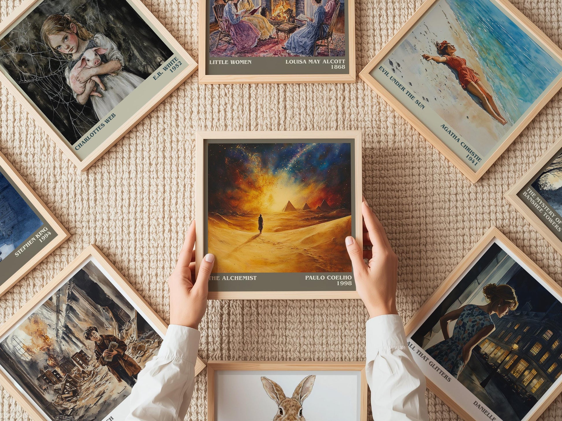 The Alchemist literary print on bookshelf – Paulo Coelho fan gift