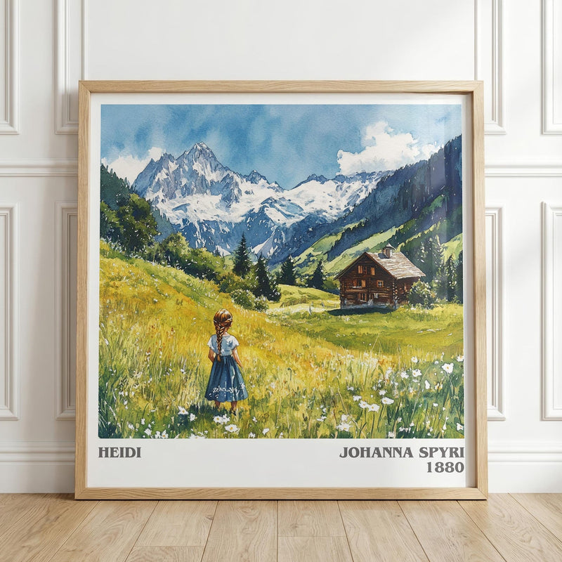 Heidi literary print in frame leaning in hallway – childrens wall art
