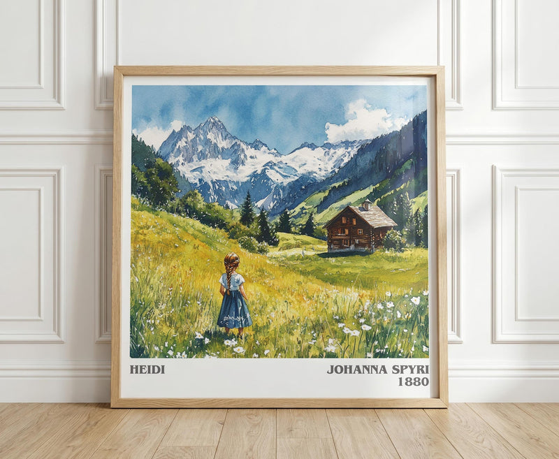 Heidi literary print in frame leaning in hallway – childrens wall art