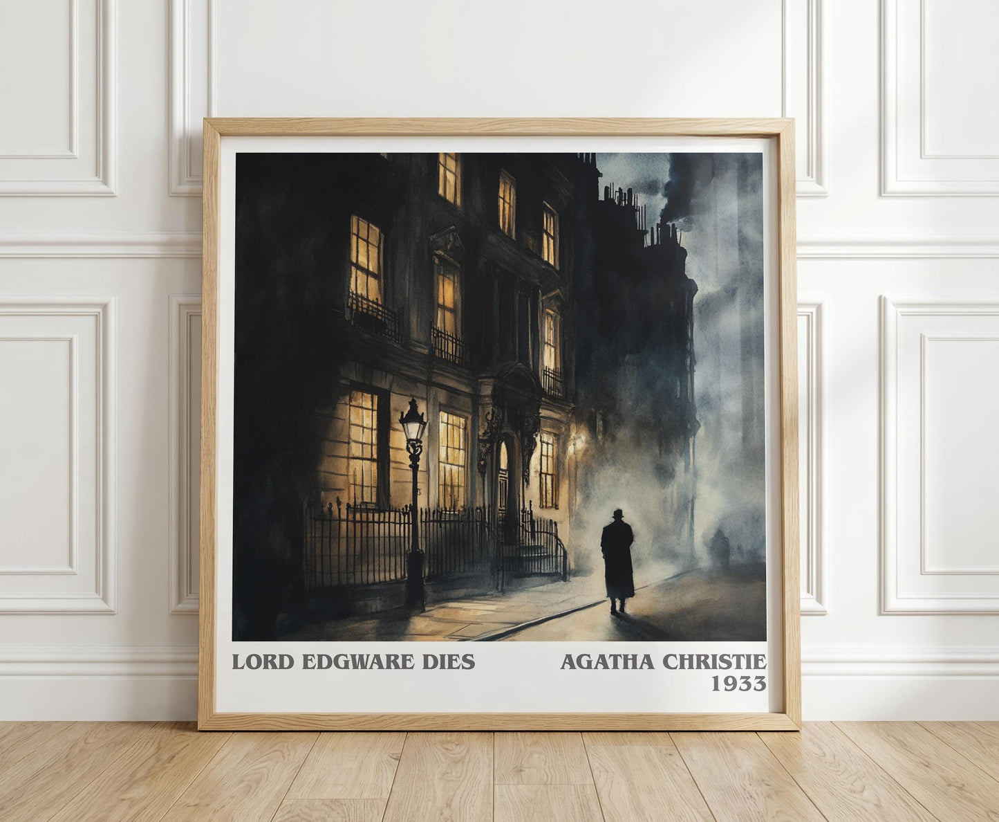 Lord Edgware Dies literary print in frame leaning in hallway – mystery wall art