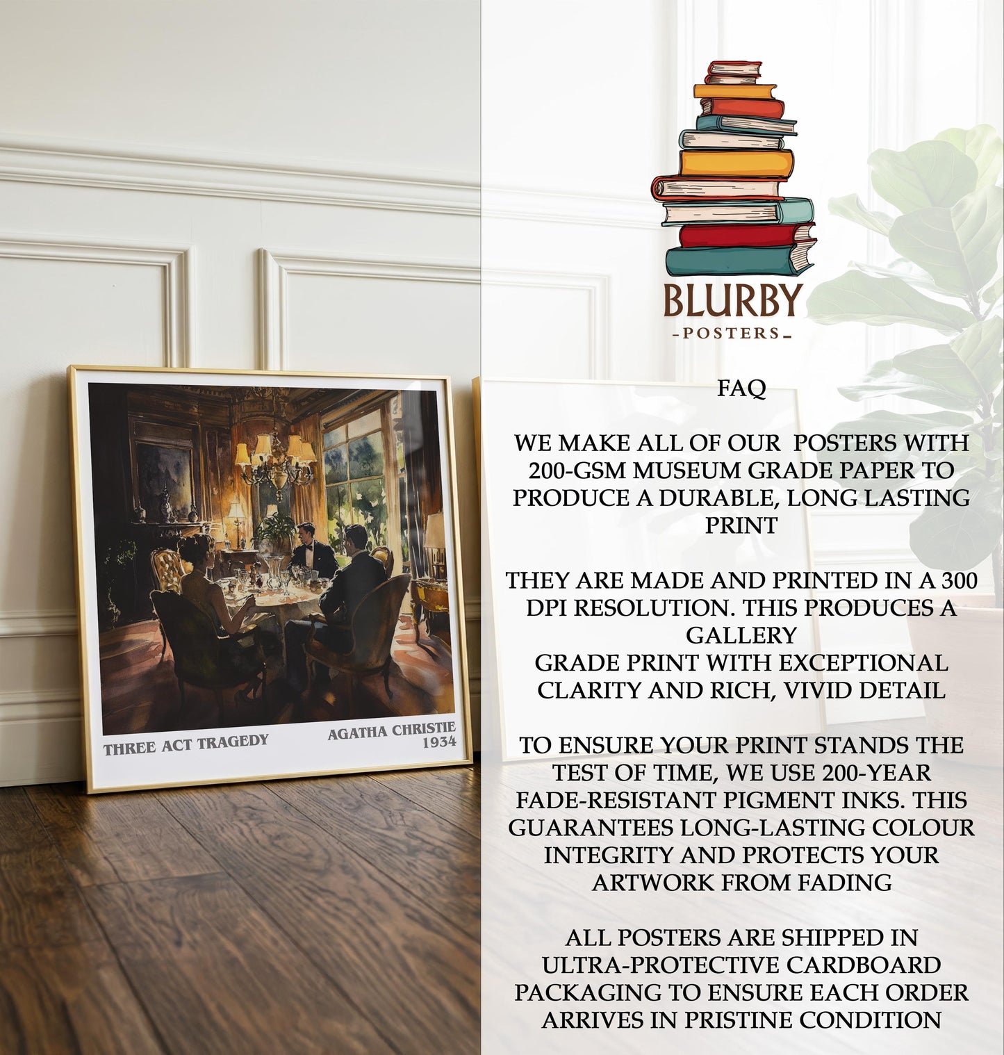 Three Act Tragedy by Agatha Christie | Book Poster | Literary Art Gift For Book Lover | Novel Inspired Wall Art | Free Delivery