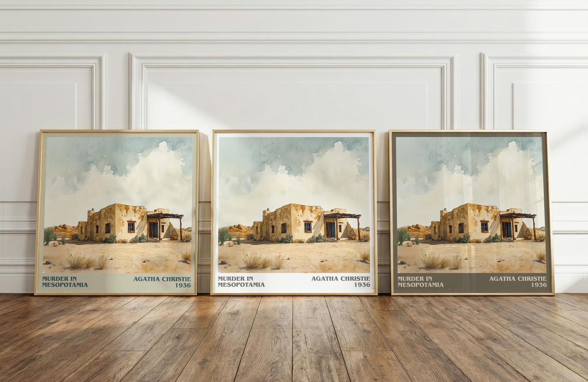 Murder in Mesopotamia literary print framed by window – literary home decor