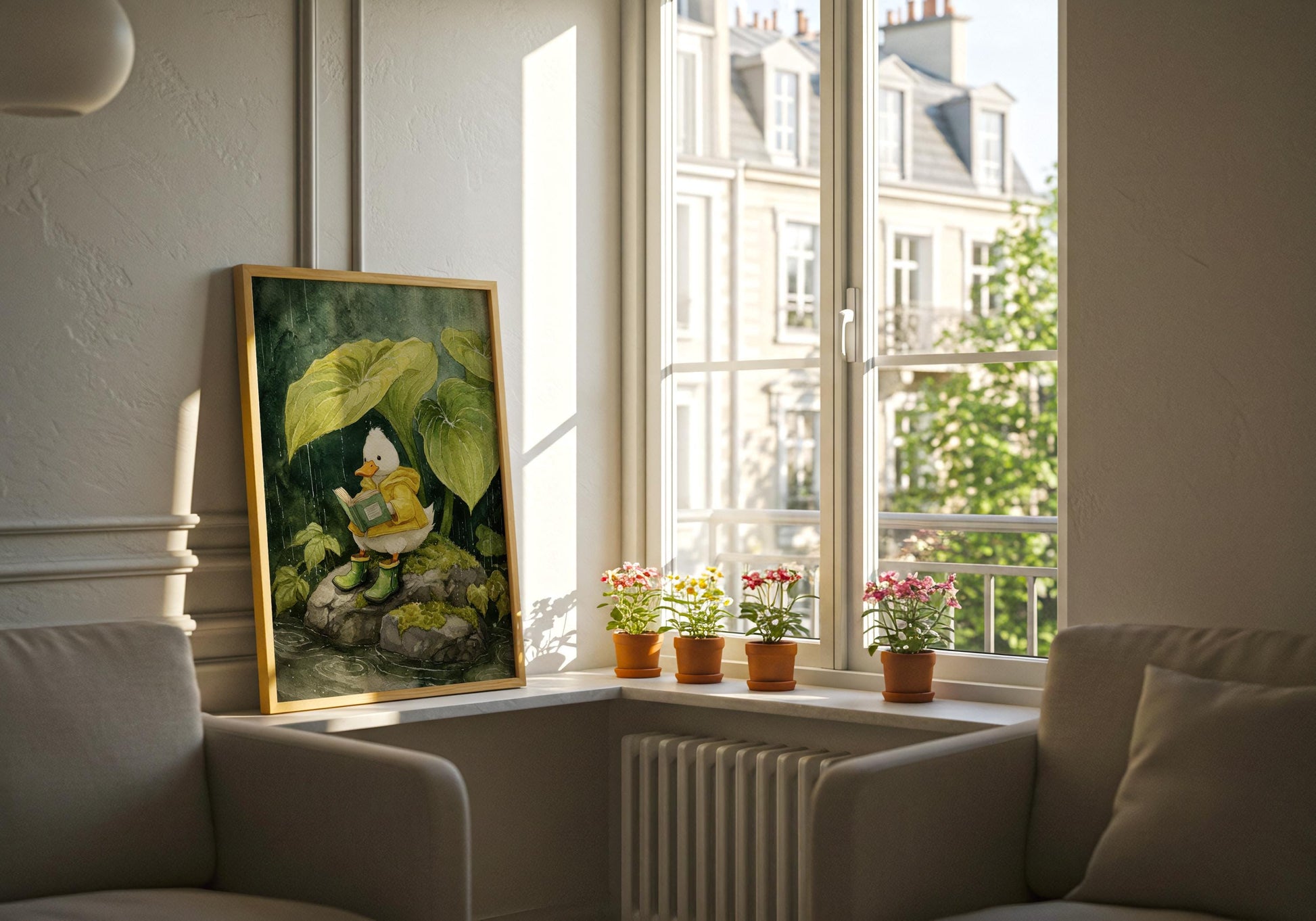 Duck in Raincoat Reading Print | Cozy Wall Decor | Cute Gift For Book Lover | Book Nook Poster | Book Art | Aesthetic Room Art | Home Decor - Book Poster Art Print Decor Bookish
