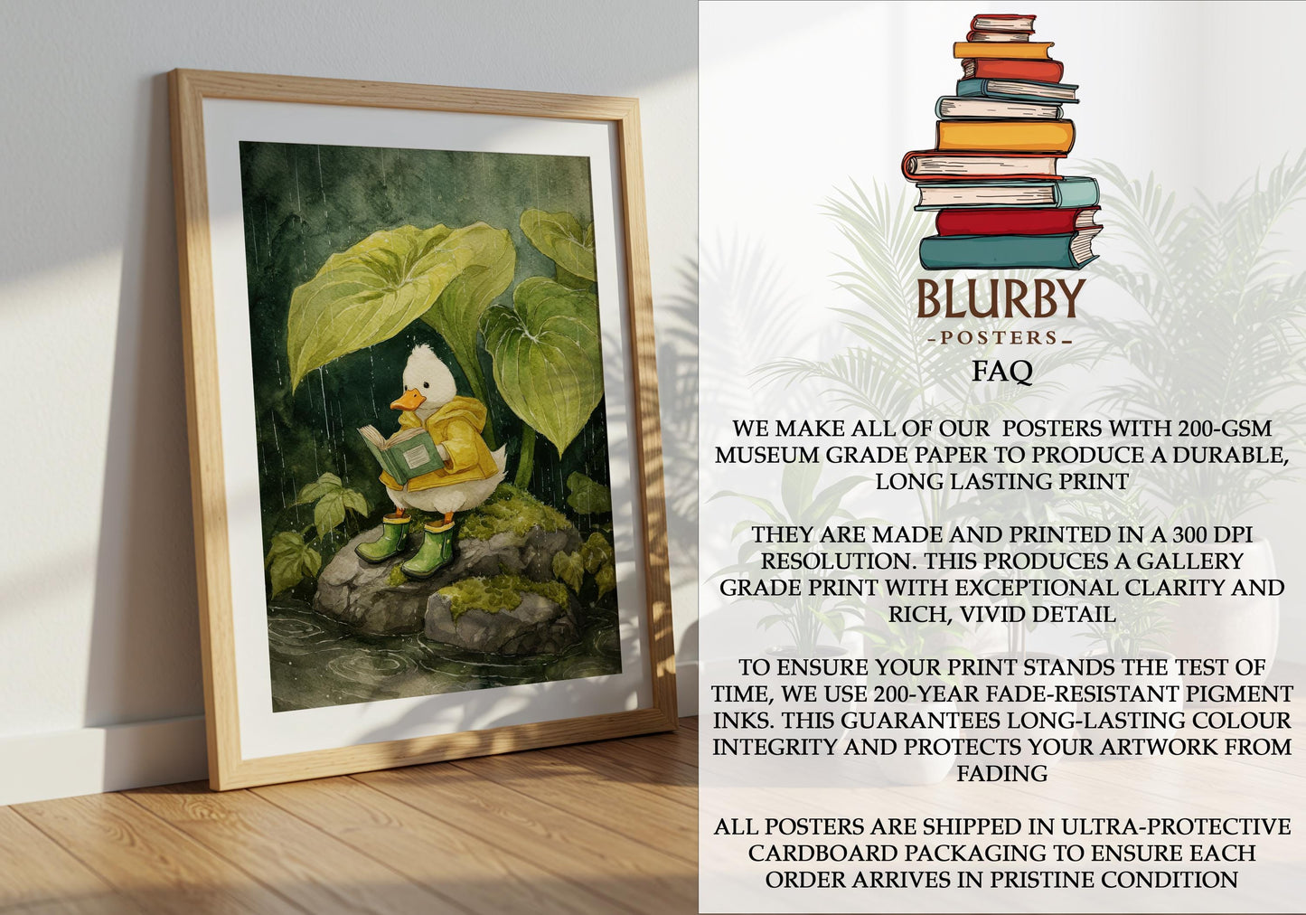 Duck in Raincoat Reading Print | Cozy Wall Decor | Cute Gift For Book Lover | Book Nook Poster | Book Art | Aesthetic Room Art | Home Decor - Book Poster Art Print Decor Bookish