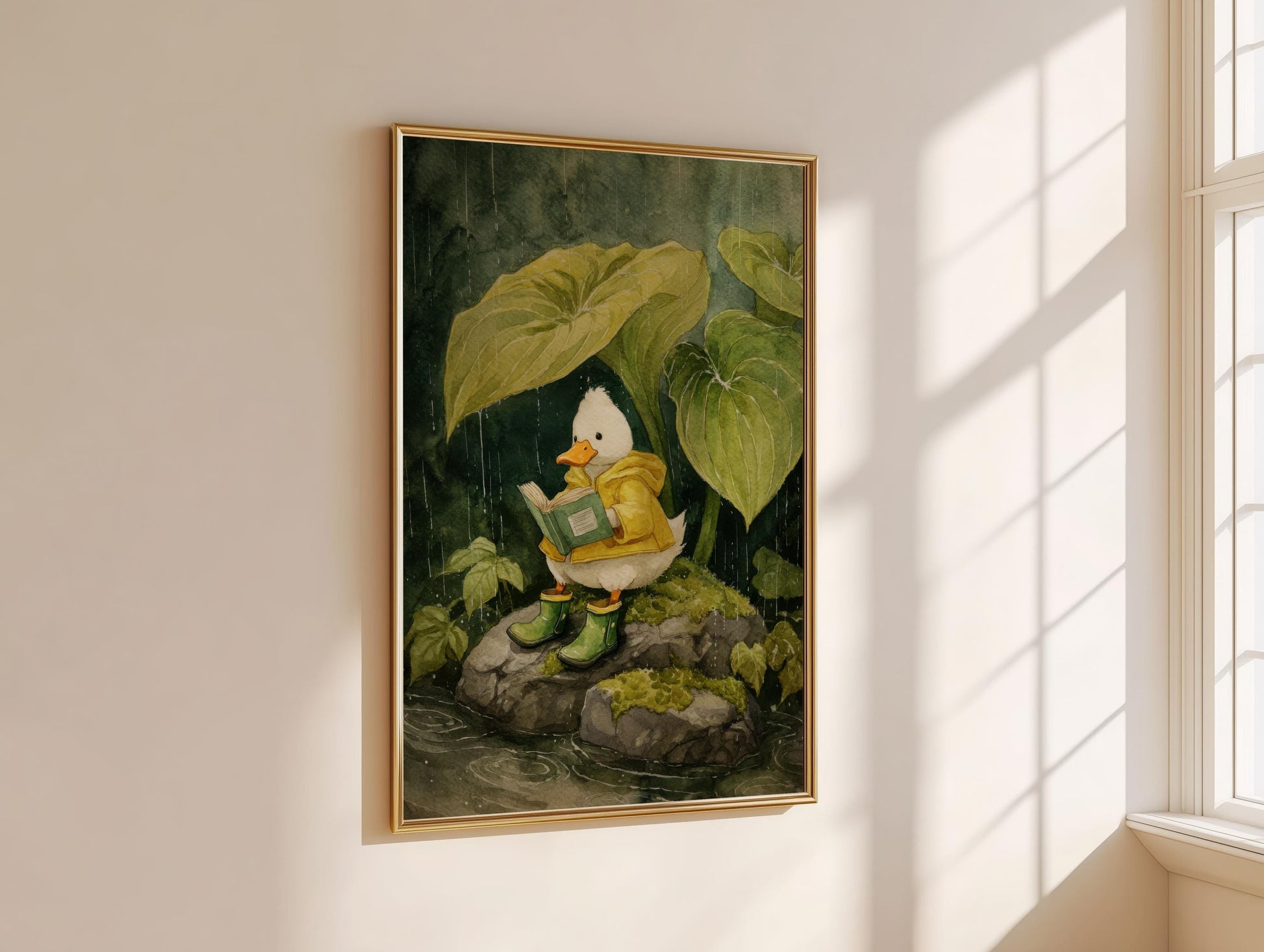 Duck in Raincoat Reading Print | Cozy Wall Decor | Cute Gift For Book Lover | Book Nook Poster | Book Art | Aesthetic Room Art | Home Decor - Book Poster Art Print Decor Bookish