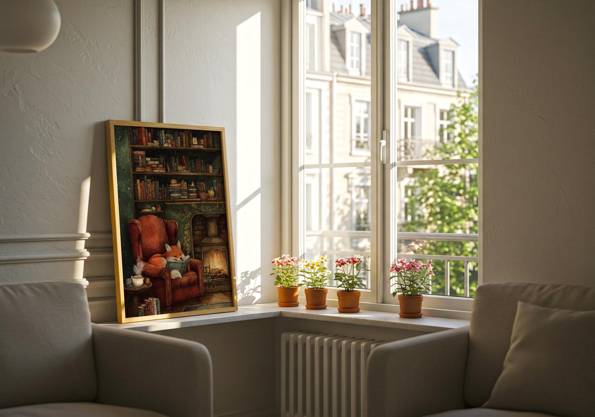 Fox Reading by Fireplace Print | Cozy Wall Decor | Cute Gift For Book Lover | Book Nook Poster | Book Art | Aesthetic Room Art | Home Decor - Book Poster Art Print Decor Bookish