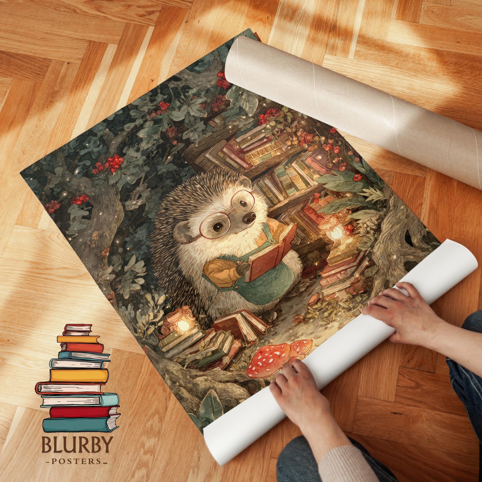 Hedgehog Secret Library Print | Cozy Wall Decor | Cute Gift For Book Lover | Book Nook Poster | Book Art | Aesthetic Room Art | Home Decor - Book Poster Art Print Decor Bookish