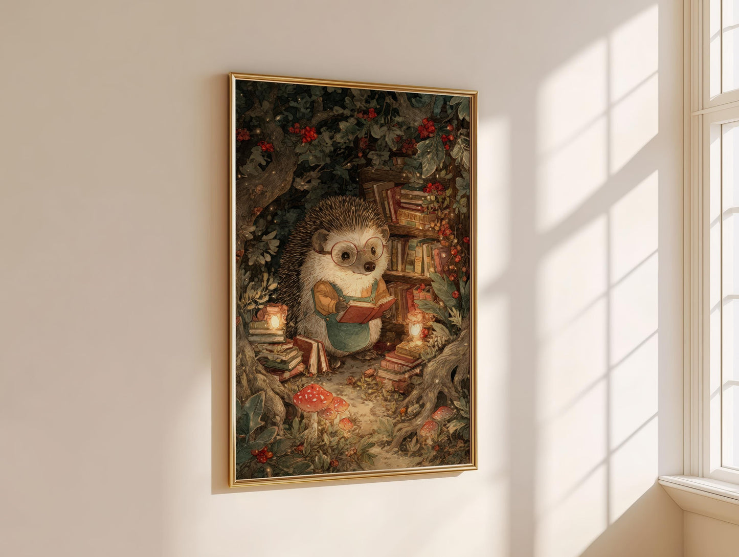 Hedgehog Secret Library Print | Cozy Wall Decor | Cute Gift For Book Lover | Book Nook Poster | Book Art | Aesthetic Room Art | Home Decor - Book Poster Art Print Decor Bookish