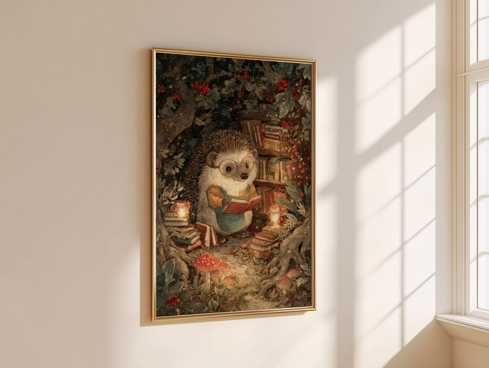 Hedgehog Secret Library Print | Cozy Wall Decor | Cute Gift For Book Lover | Book Nook Poster | Book Art | Aesthetic Room Art | Home Decor - Book Poster Art Print Decor Bookish