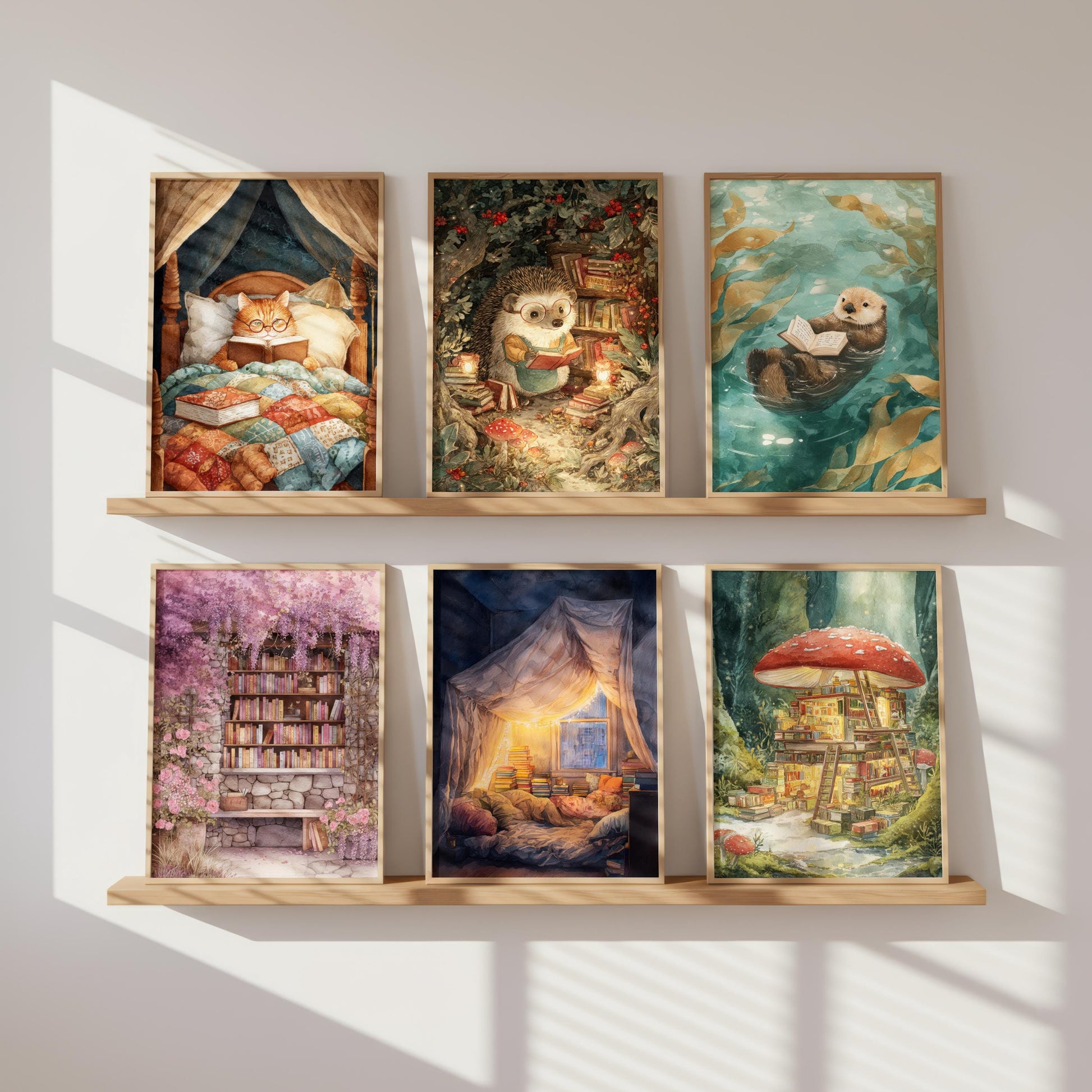 Hedgehog Secret Library Print | Cozy Wall Decor | Cute Gift For Book Lover | Book Nook Poster | Book Art | Aesthetic Room Art | Home Decor - Book Poster Art Print Decor Bookish