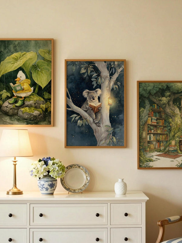 Koala Reading in Tree Print | Cozy Wall Decor | Cute Gift For Book Lover | Book Nook Poster | Book Art | Aesthetic Room Art | Home Decor - Book Poster Art Print Decor Bookish