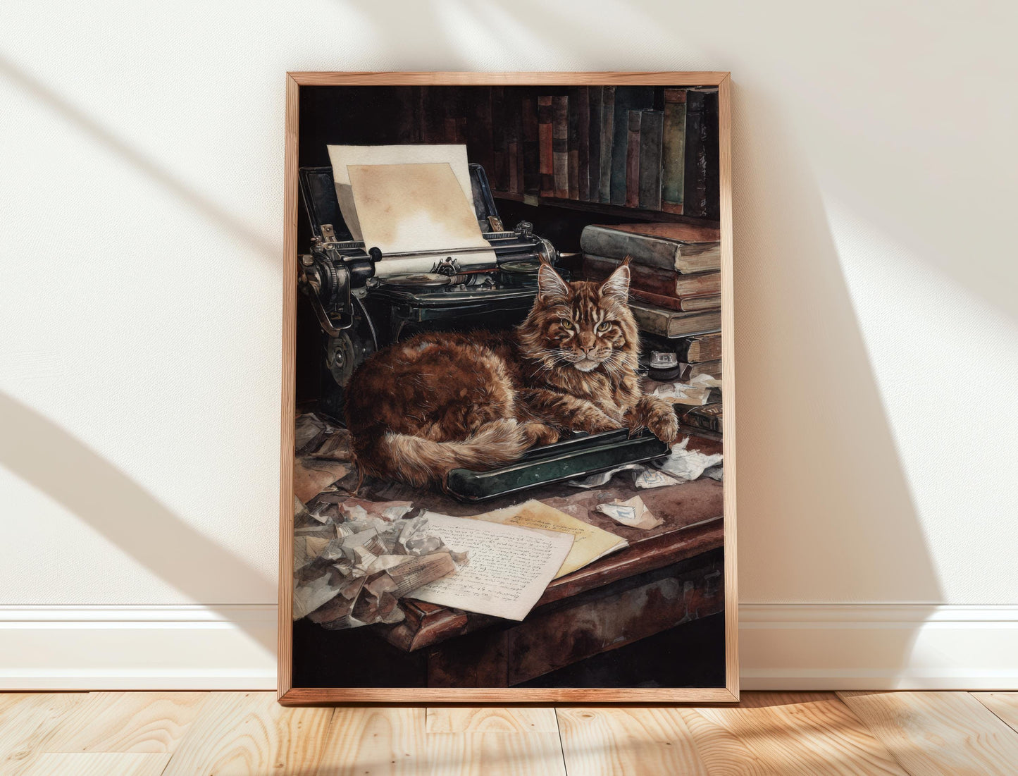 Maine Coon Cat Typewriter Print | Cozy Wall Decor | Cute Gift For Book Lover | Book Nook Poster | Book Art | Aesthetic Room Art | Home Decor - Book Poster Art Print Decor Bookish