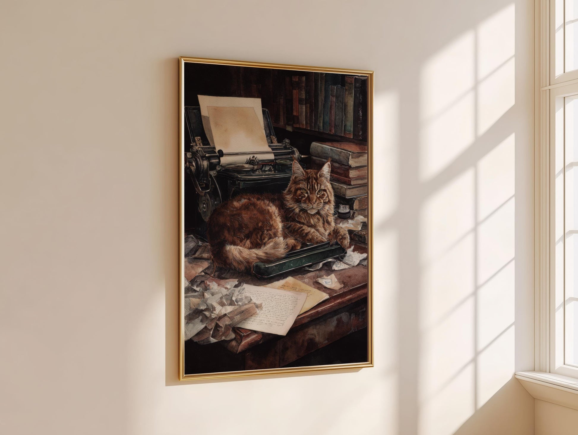 Maine Coon Cat Typewriter Print | Cozy Wall Decor | Cute Gift For Book Lover | Book Nook Poster | Book Art | Aesthetic Room Art | Home Decor - Book Poster Art Print Decor Bookish