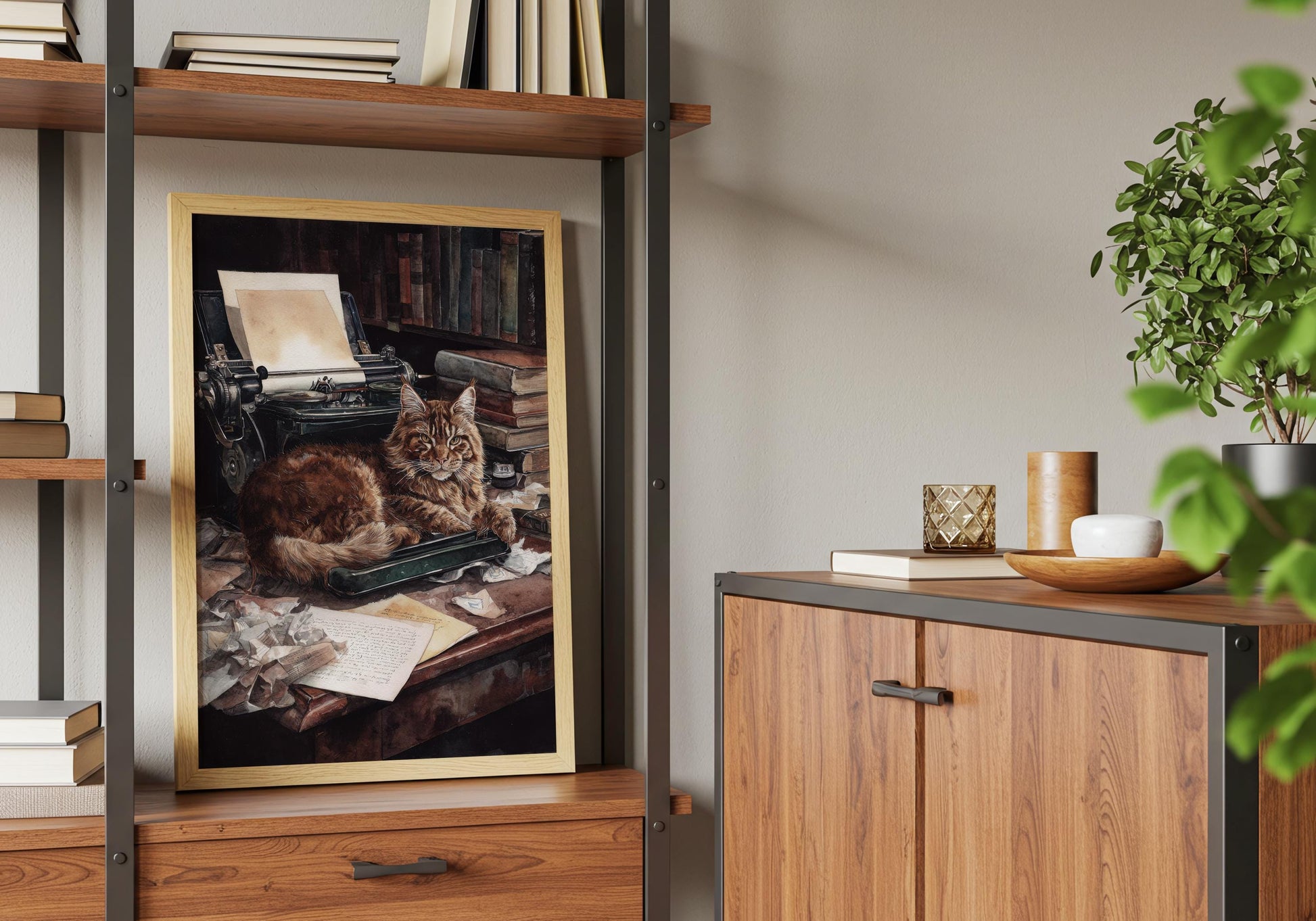 Maine Coon Cat Typewriter Print | Cozy Wall Decor | Cute Gift For Book Lover | Book Nook Poster | Book Art | Aesthetic Room Art | Home Decor - Book Poster Art Print Decor Bookish