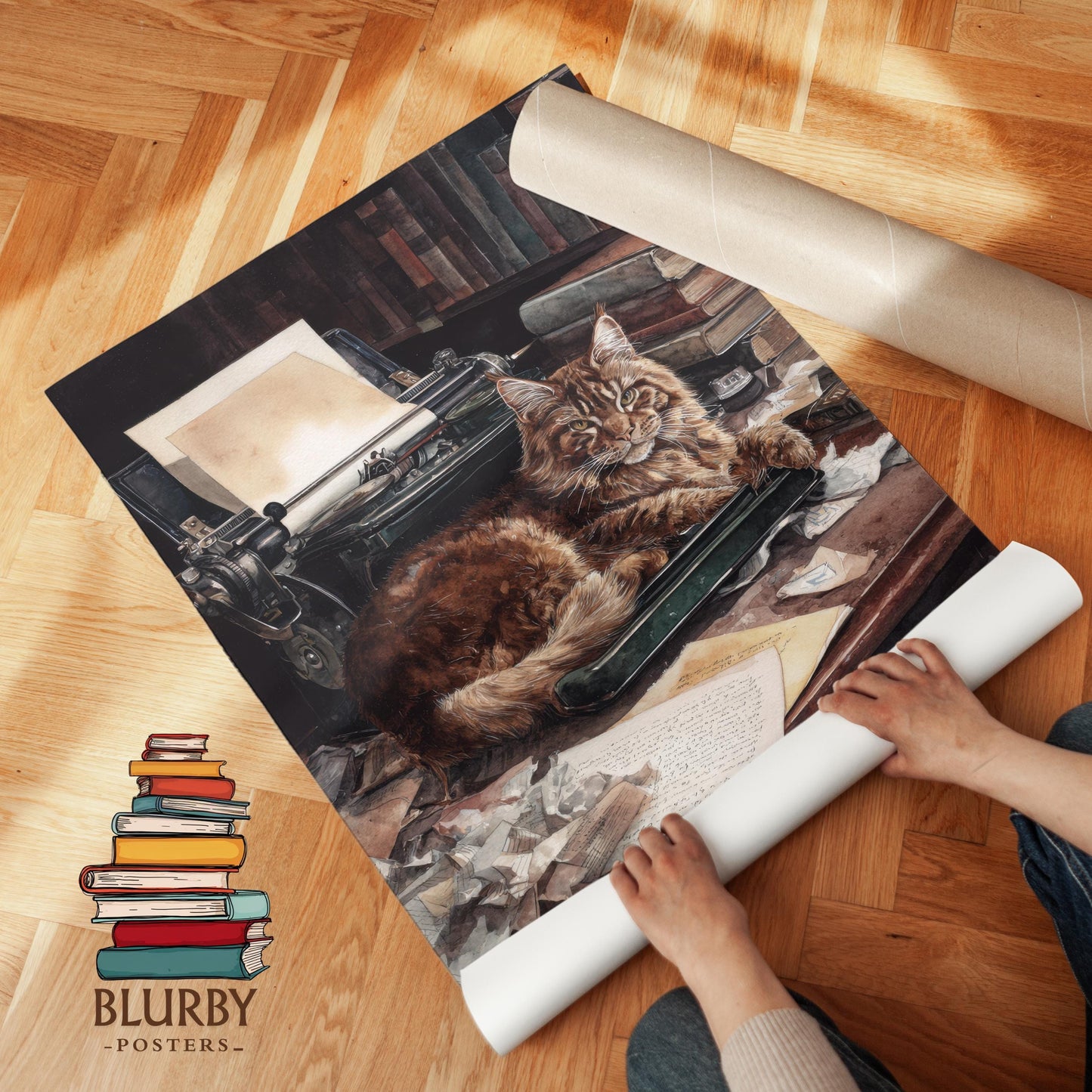 Maine Coon Cat Typewriter Print | Cozy Wall Decor | Cute Gift For Book Lover | Book Nook Poster | Book Art | Aesthetic Room Art | Home Decor - Book Poster Art Print Decor Bookish