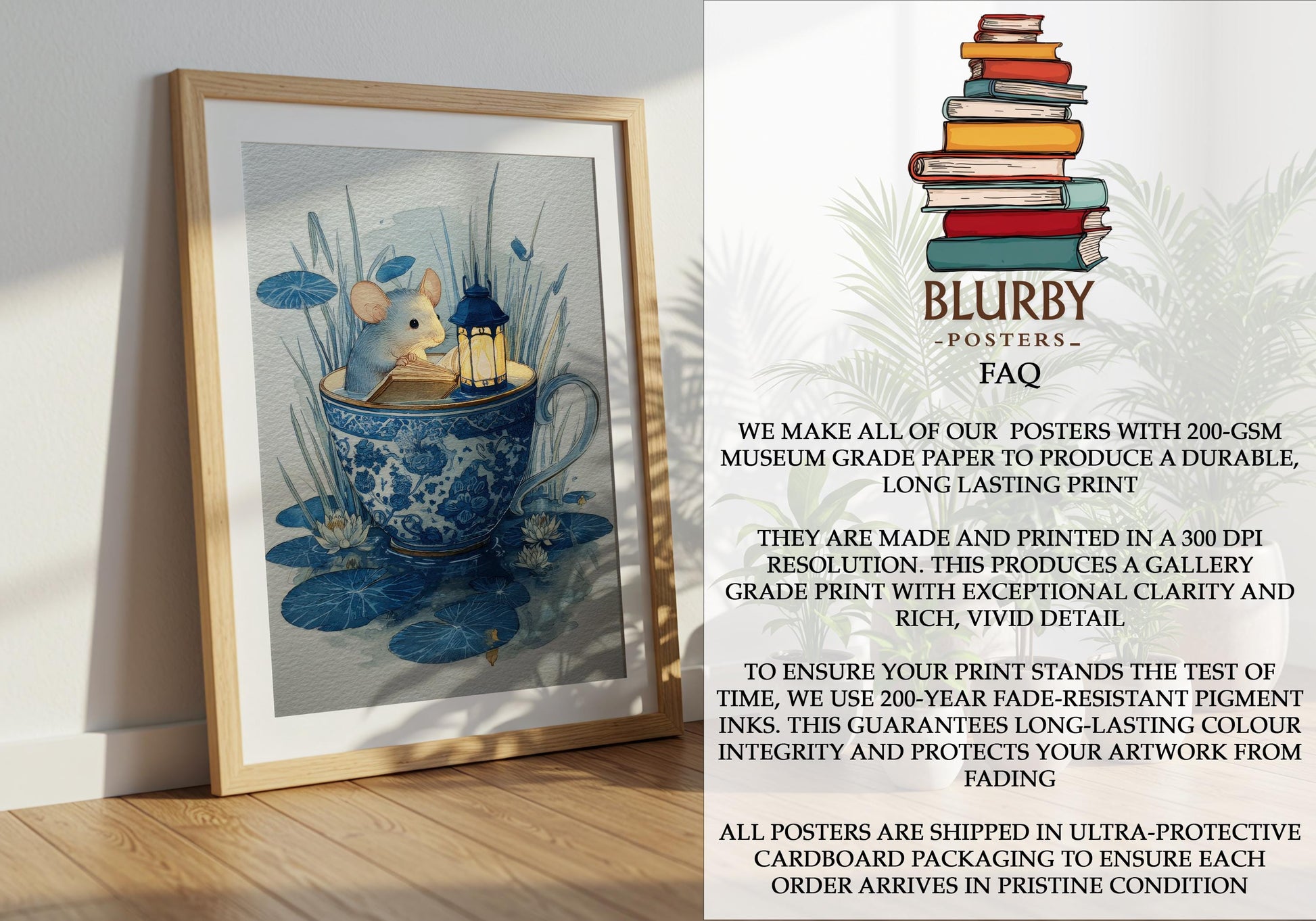 Mouse in Teacup Reading Print | Cozy Wall Decor | Cute Gift For Book Lover | Book Nook Poster | Book Art | Aesthetic Room Art | Home Decor - Book Poster Art Print Decor Bookish