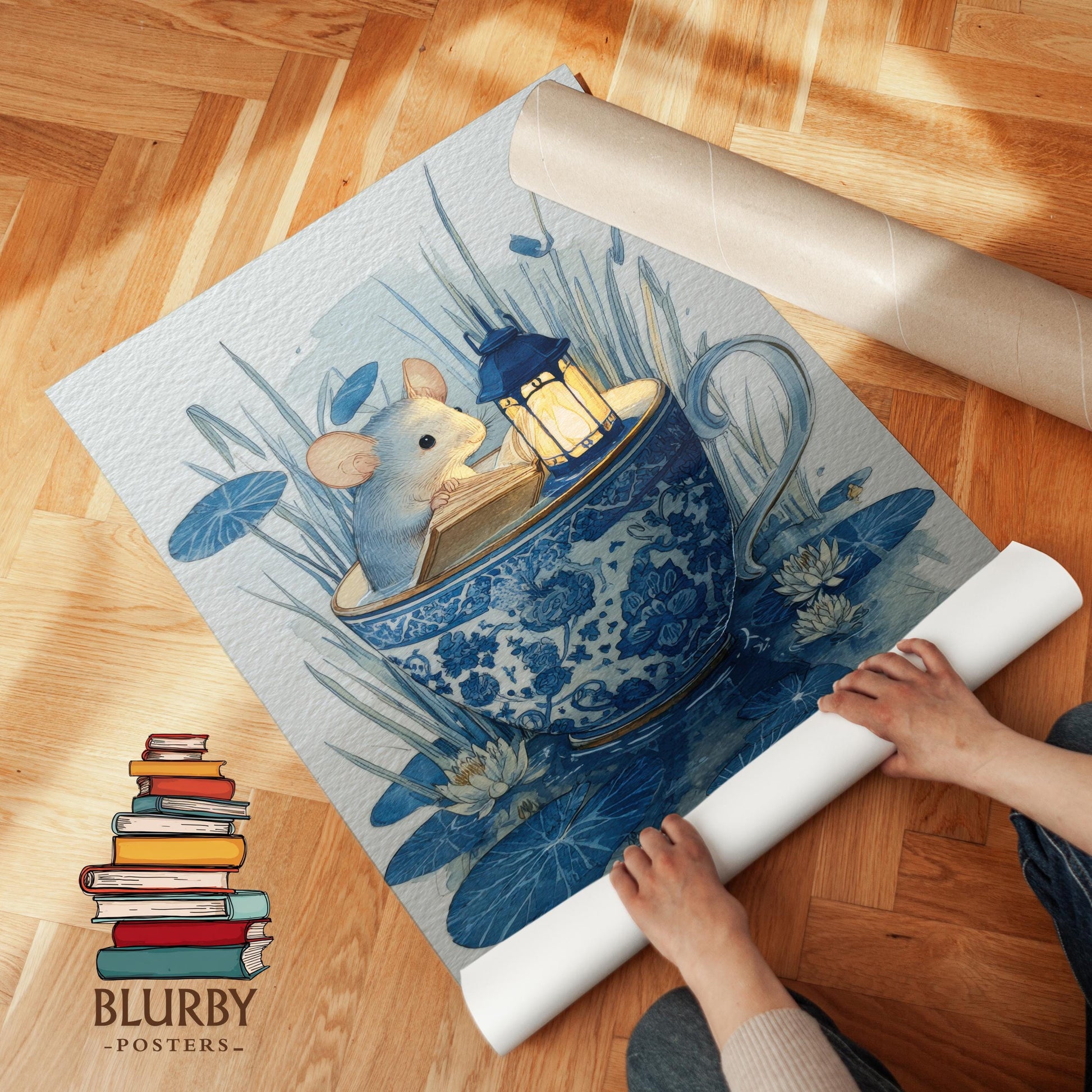 Mouse in Teacup Reading Print | Cozy Wall Decor | Cute Gift For Book Lover | Book Nook Poster | Book Art | Aesthetic Room Art | Home Decor - Book Poster Art Print Decor Bookish